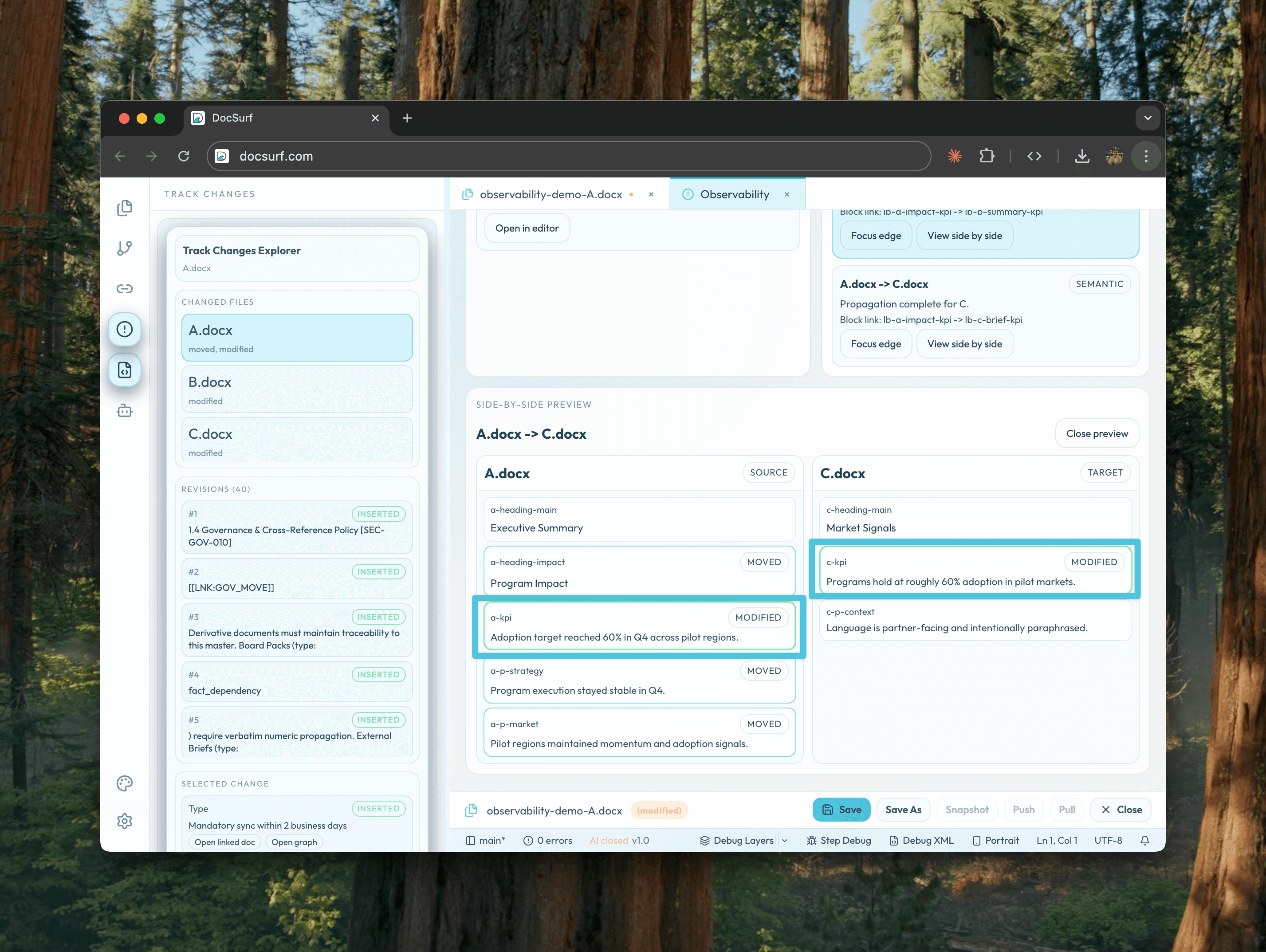 DocSurf dependency tracking map across connected documents